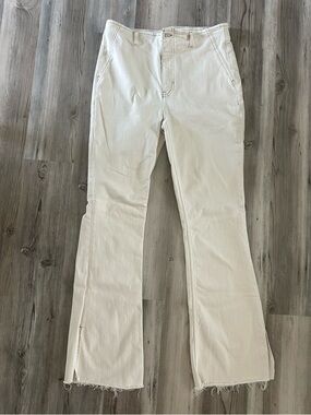 Free People We The Free Cream Flare Jeans 32 | Raw Hem Split Bootcut High Rise